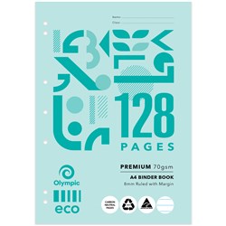 Olympic ECO B812P Binder Book A4 7 Hole Punched 8mm Ruled With Red Margin 128 Page