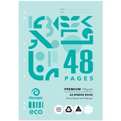 Olympic ECO B848 Binder Book A4 7 Hole Punched 8mm With Red Margin 48 Page