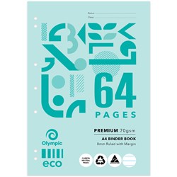 Olympic ECO B864 Binder Book A4 7 Hole Punched 8mm With Red Margin 64 Page