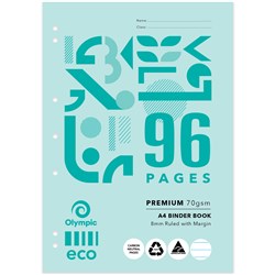 Olympic ECO B896 Binder Book A4 7 Hole Punched 8mm With Red Margin 96 Page