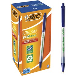 Bic Ecolutions Ballpoint Pen Clic Stic 1.0mm Medium Blue Box of 50