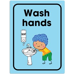 Durus School Sign Wall Mount Wash Hands 225W x 300mmH Polypropylene Blue