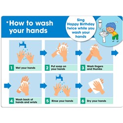 Durus School Sign Wall Mount How To Wash Your Hands 225W x 300mmH Poly Blue And White