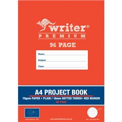 Writer Premium Project Book A4 96 Page Plain/18mm Dotted Thirds Red Margin Moon