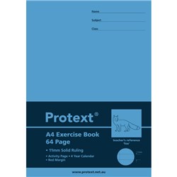 Protext Exercise Book A4 64 Page 11mm Solid Ruled With Margin Fox