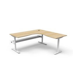 Rapidline Halo Static Corner Workstation + Tray 1800/1800W x 750D x 730mmH Oak/White