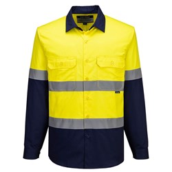 Portwest Industrial Hi-Vis Lightweight Contrast Shirt Long Sleeve 5XL Yellow/Navy