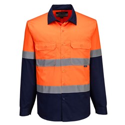 Portwest Industrial Hi-Vis Lightweight Contrast Shirt Long Sleeve Small Orange/Navy