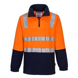 Portwest Hi-Vis Contrast 1/4 Zip Brush Fleece Jumper With Tape Small Orange And Navy