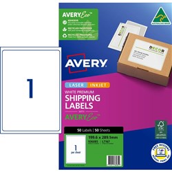 Avery Premium Shipping Labels White Laser Inkjet AveryEco L7167 199.6x289.1mm 1UP 50 Lab