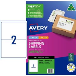 Avery Premium Shipping Labels White Laser Inkjet AveryEco L7168 199.6x143.5mm 2UP 100 Lb