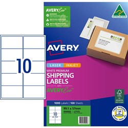Avery Premium Shipping Labels White Laser Inkjet AveryEco L7173 99.1x57mm 10UP 1000 Lab