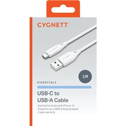 Cygnett Essentials USB-C To USB-A Cable 1 Metre White 