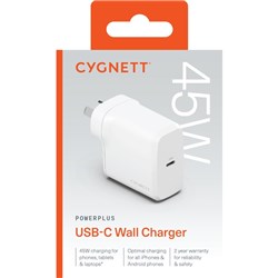 Cygnett PowerPlus 45W GaN USB-C Fast Wall Charger White 
