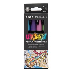 Kent Urban Paint Markers Fine 3mm Dual Nib Metallic Assorted Pack Of 4
