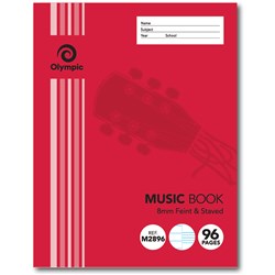 Olympic M2896 Music Book 225 x 175mm 8mm Feint And Staved Ruled 96 Page