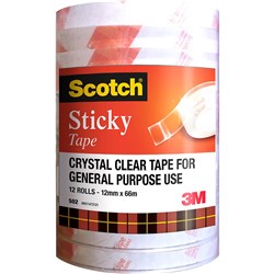 Scotch 502 Sticky Tape Crystal Clear 12mmx66m Pack of 12