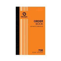 Olympic No 738 Carbonless Duplicate Order Book 200 x 125mm 50 Leaf Orange