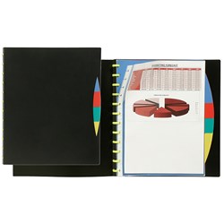 Marbig Kwik Zip Display Book A4 Refillable 20 Pocket With 4 Colour Dividers Black Cover