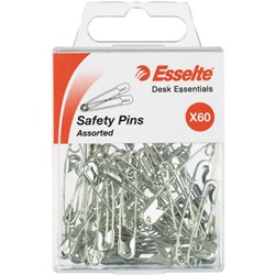 Esselte Safety Pins Assorted Sizes Silver Pack Of 60 