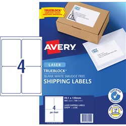 Avery Shipping Laser & Inkjet White L7169 99.1x139mm 4UP 400 Labels 100 Sheets