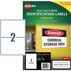 Avery Identification Laser Heavy Duty White L7068  199.6x143.5mm 2UP 50 Labels