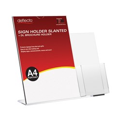 Deflecto Sign Holder Slanted A4 Sign Holder With Side Mount DL Brochure Holder Portrait