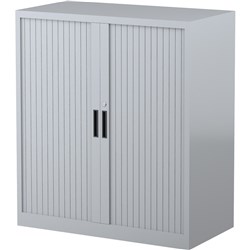 Steelco Tambour Door Cupboard Includes 2 Shelves 900W x 463D x 1015mmH Silver Grey