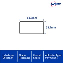 Avery NoPeel Laser Labels Identification White L6146 63.5x33.9mm 24UP 240 Labels
